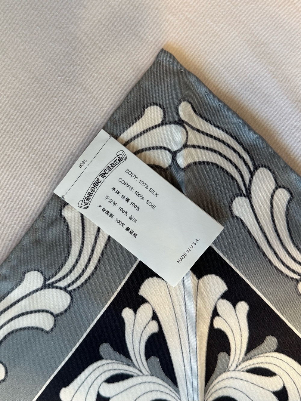 CHROME HEARTS ‘Black Grey White’ Ceiling Silk Scarf - Picture 6 of 7